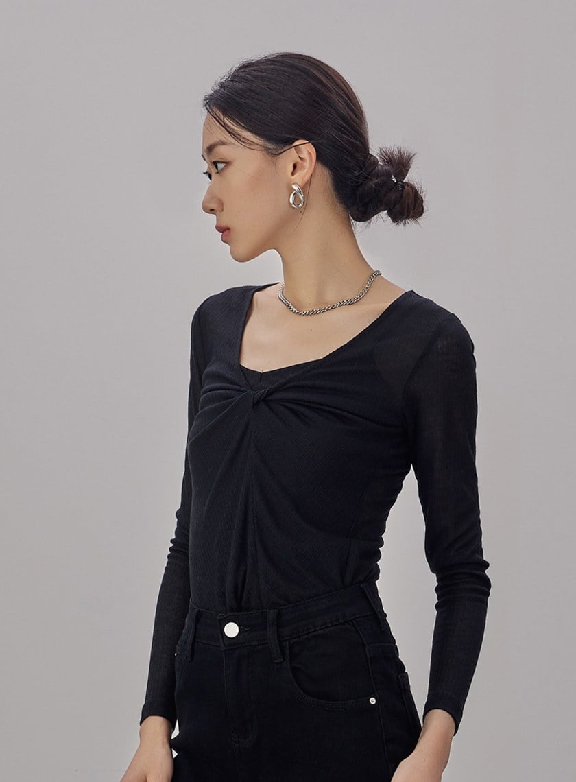 氣質扭結V領長袖上衣